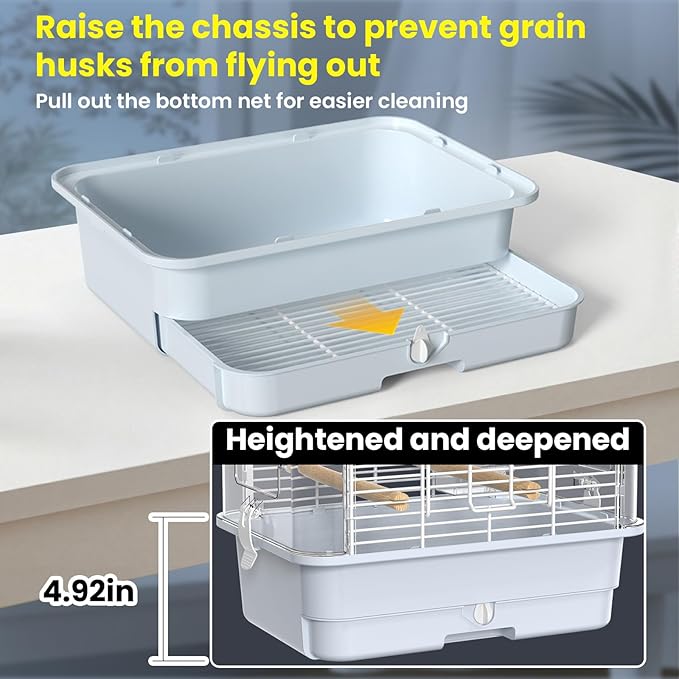 Travel Bird Carrier Cage,Transparent Parakeet Cage,Small Portable Bird Cage with Feeder Cups & Standing for Canaries Budgies Lovebirds Conures Cockatiels