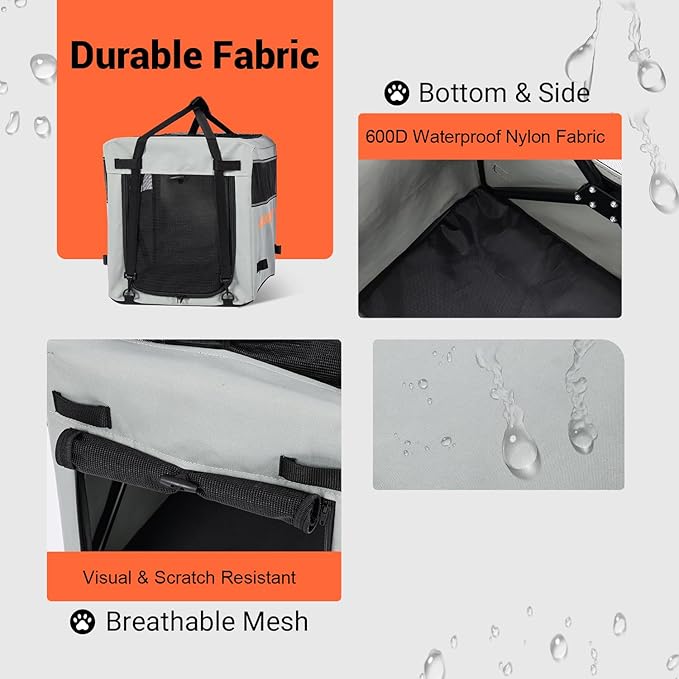 Addmotor Soft Sided Pet Carrier, Large Cat Carriers for Small Dogs Medium Large Cats up to 25 Lbs, Cat Carrier Soft for 2 Cat with Mental Frame for E-Trike Basket, Waterproof 600D, Gray