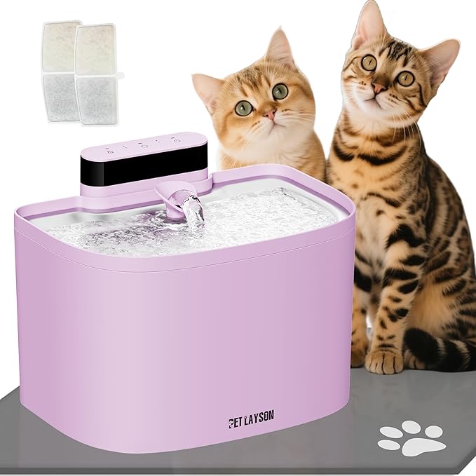 PET LAYSON Pumpless Cat Water Fountain, Smart Cordless Fountains Battery Operated, 3.6L/122oz with Maglev Valve Technology Rechargeable Water Dispenser for Cat &Dog, 2 Filters,2 Nozzles(Pink01, M1)