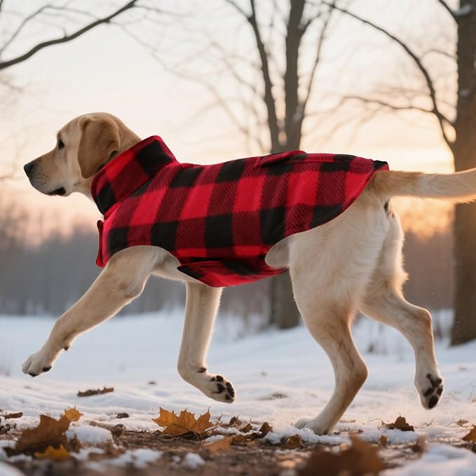 ASENKU Dog Winter Coat, Fleece Doggie Jacket Plaid Reversible Vest Waterproof Windproof Cold Weather Clothes for Small Medium Large Dogs(L,Red)