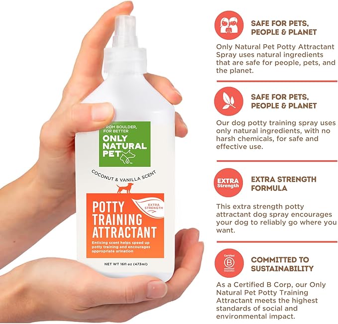 Only Natural Pet Dog Potty Training Attractant Spray for Puppies and Dogs - Essential Indoor Outdoor Toilet Training Aid for Puppy Pads, Grass, & Apartments - 16 Fl Oz Bottle