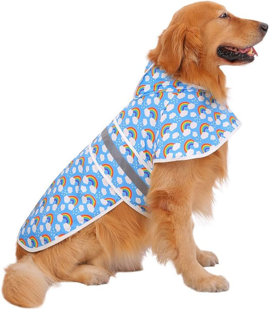 HDE Dog Raincoat Jacket Reflective Adjustable Hooded Pet Poncho Rain Coat with Leash Hole for Small to X-Large Dogs