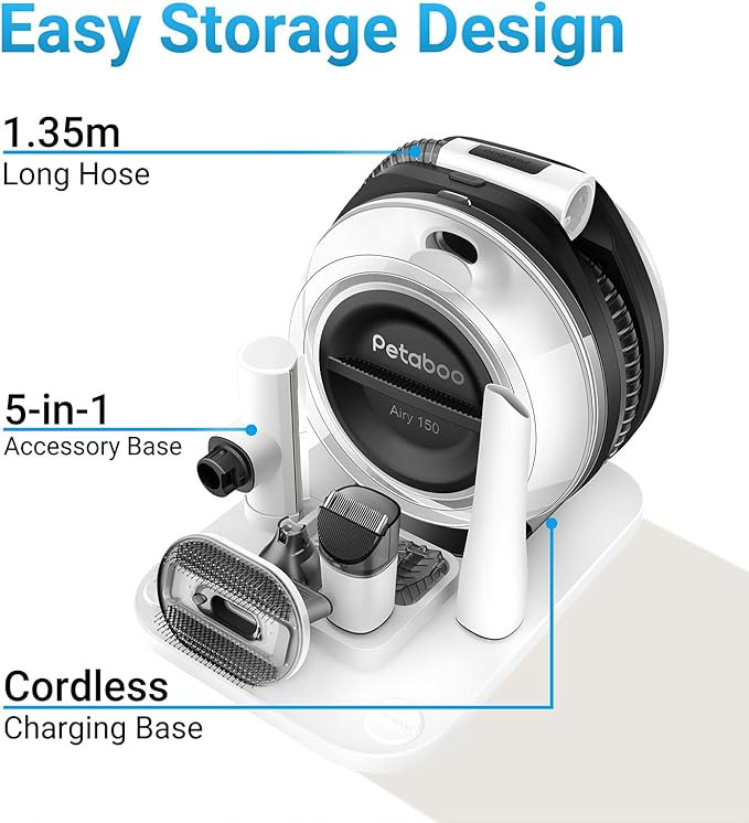 Cordless Dog Grooming Vacuum, Pet Grooming Kit with Clippers Nail Grinder 5 Pet Grooming Tools,2.2L Dust Cup,Low Noise,Dog Vacuum for Shedding Grooming for Home Outdoor Car