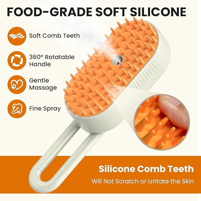 Cat Steam Brush for Shedding, Pet Steam Brush for Cats and Dog, 4 in 1 Rechargeable Cat Hair Brush, Spray Anti-Static, Massage, Cleaning, Shedding & Combing All In One, for Long & Short Haired Pets!