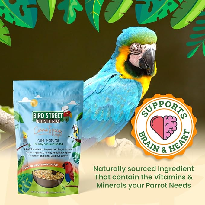 Parrot Food - Parakeet & Cockatiel Food - Cooks in 3-15 min with Natural & Organic Grains, Legumes, Non-GMO Fruits, Vegetables & Health Spices
