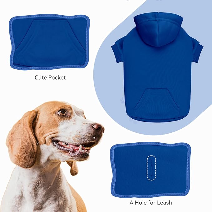 Dog Sweaters for Small Dogs Pet Sweater Solid Soft Brushed Fleece Dog Hoodie Clothes Pet Hoodie Sweatshirt with Pocket(Blue-XS)