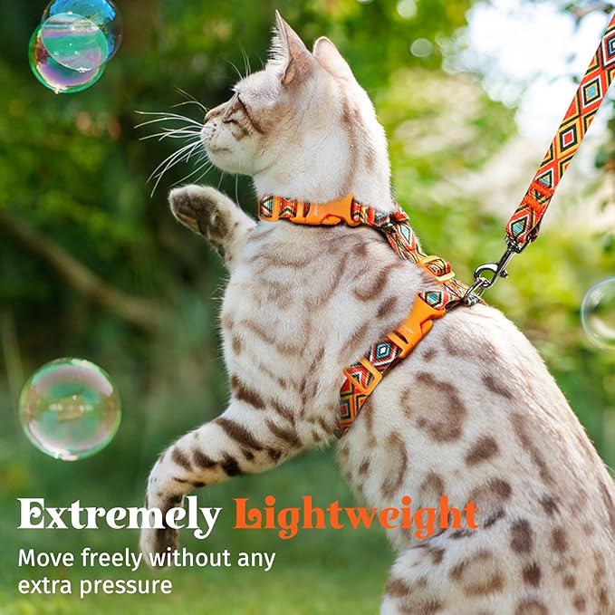 Dooradar Cat Harness and Leash, Escape Proof Adjustable Kitten Vest, Lightweight Soft Pet Straps, Easy Wearing for Small Medium Kitty Safe Walking Travel Control, Orange & Black, M