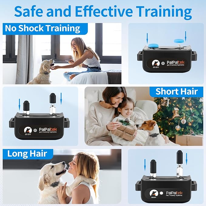 PaiPaitek 2 in 1 Dog Bark Collar and Training Collar - Smart Bark and Shock Collar Combo, Automatic Bark Collar for Large Dog with Remote 3300ft Range & Waterproof