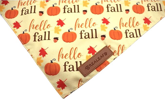 Realeaf Fall Dog Bandanas 2 Pack, Orange Pumpkin and Leaf Print Pet Scarf for Boy and Girl, Premium Durable Fabric, Holiday Bandana for Small and Medium Dogs (Small)