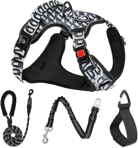 NESTROAD No Pull Dog Harness,Adjustable Oxford Dog Vest Harness with Leash,Reflective No-Choke Pet Harness with Easy Control Soft Handle for Large Dogs(Large,Vintage Blue)