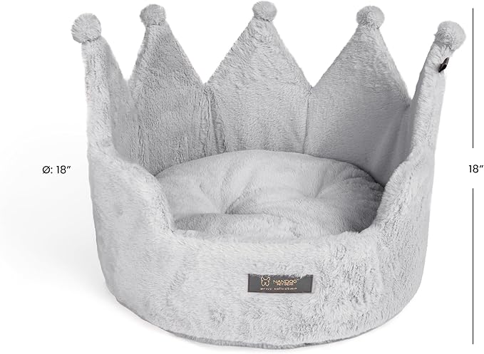 NANDOG Pet Gear Crown Cozy Round Dog & Cat Bed Collection Washable Indoor Pet Bed for Small Breeds-Soft Bed Fits in Crate or Kennel-Made of Ultra Soft Micro-Plush Material (Royal Light Gray Prive 18")