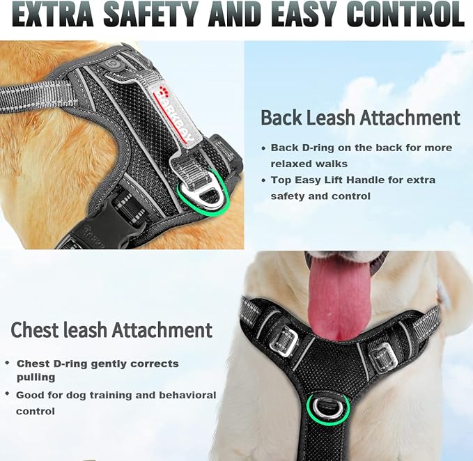 BARKBAY No Pull Dog Harness Large Reflective Dog Harness with Front Clip and Easy Control Handle for Walking Training Running with ID tag Pocket(Black,XL)