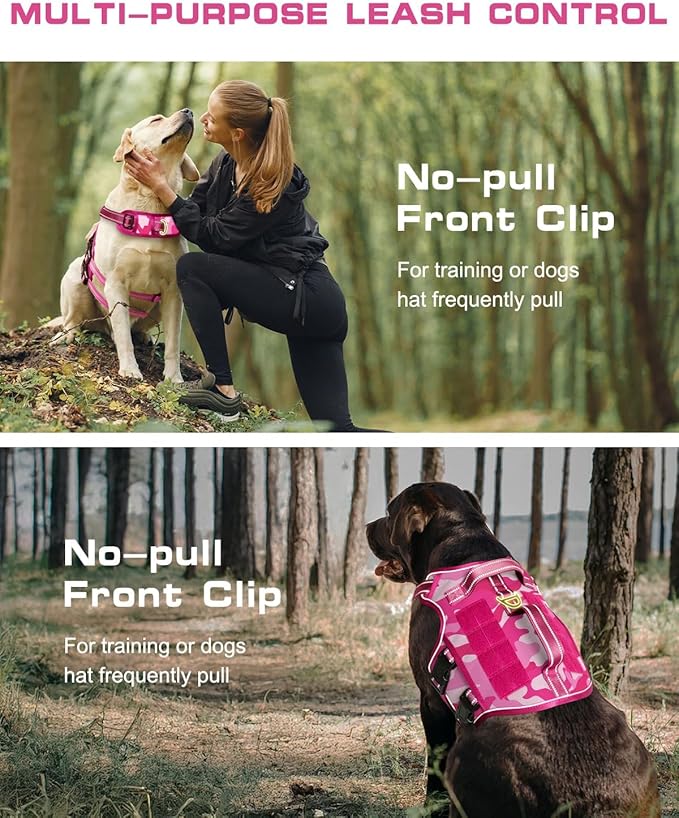 Dog Harness for Large Dogs Heavy Duty, No Pull Tactical Dog Harness with Molle System, Easy On and Off Service Dog Vest, Breathable Padded, Adjustable Reflective Pet Vest for Walking Hiking Training