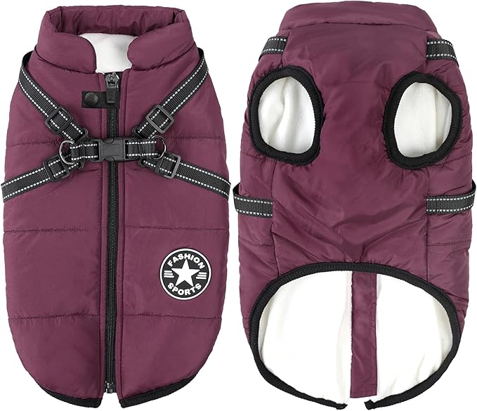 Aiboria Dog Jackets Coat for Winter Windproof Waterproof Fleece Vest Dog Jacket with Chest Strap Belt Purple XL