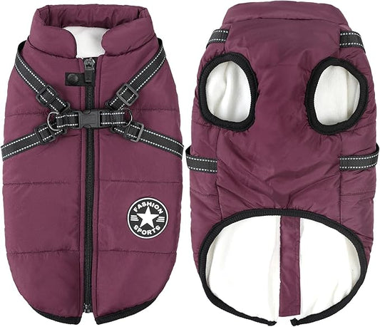 Aiboria Dog Jackets Coat for Winter Windproof Waterproof Fleece Vest Dog Jacket with Chest Strap Belt Purple XL