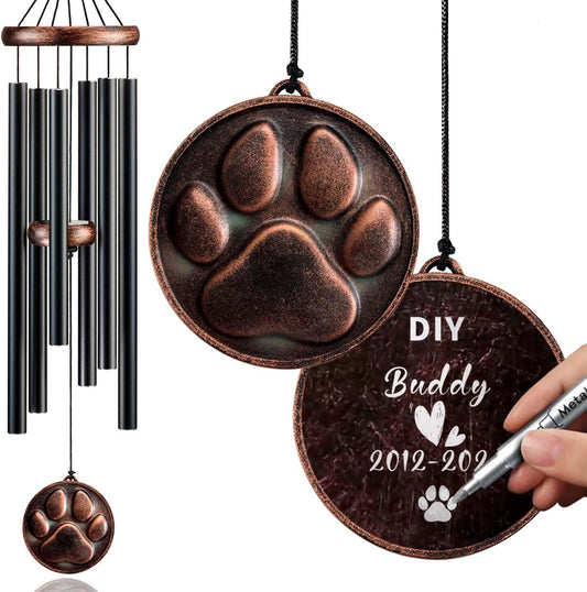 Dog Memorial Gifts for Loss of Dog, 32" Pet Memorial Wind Chimes, Pet Loss Passing Away Remembrance Sympathy Bereavement Gift, DogPaw Vintage Wind Chimes for Outside