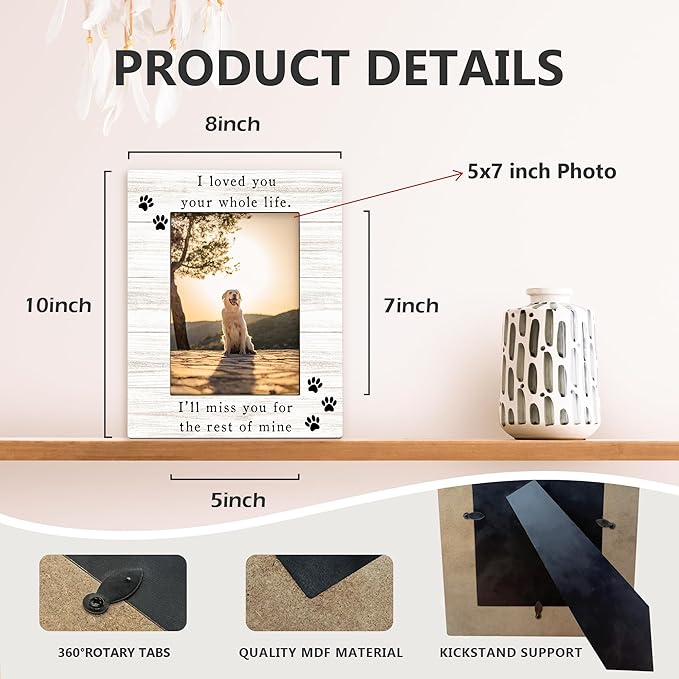 Dog Memorial Picture Frame 5x7, Memorial Pet Photo Frame, Pet Memorial Gifts for Dogs Cats, I'll Miss You Loss of Dog Sympathy Gift Wooden Picture Photo Frames for Desk Home Room Decor