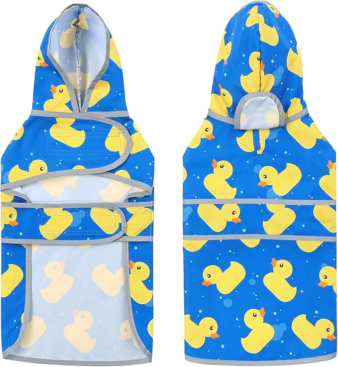 Dog Raincoat for Medium Dogs Waterproof Hooded Rain Jacket with Reflective Strips Leash Hole & Poncho Adjustable Fit (ShinyDuck,L)