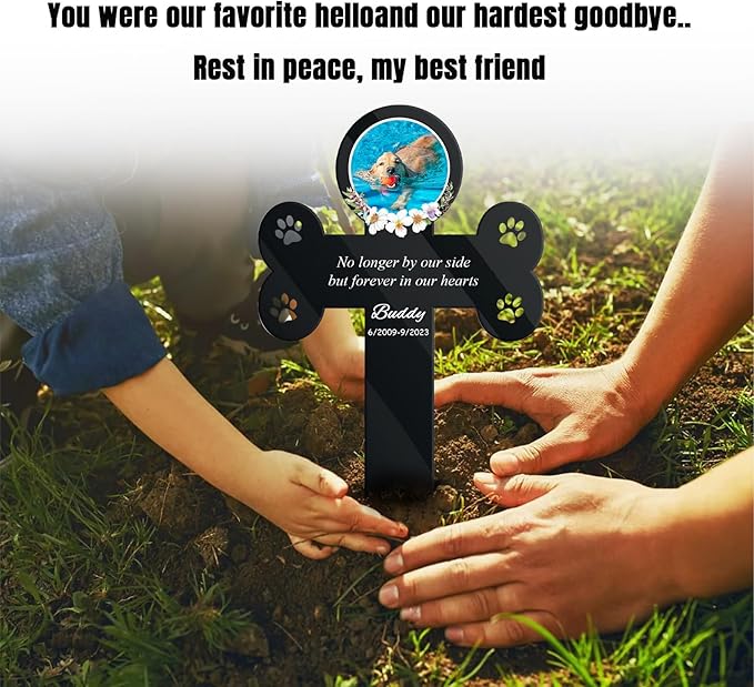 Custom Pet Grave Markers -Dog Grave Markers Outdoor Pet Grave Markers Cat Grave Markers for Cemetery Dog Tombstones for Graves Outdoor Dog Memorial Gifts for Loss of Dog (A-Cross2), Black