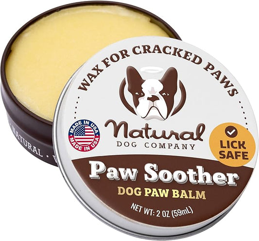 Natural Dog Company Paw Soother Balm & Wax 2 oz Tin – Restorative Paw Repair with Coconut & Hempseed + Calendula – Heals Dry, Cracked, Rough Pads – Lick-Safe, Vegan for All Breeds