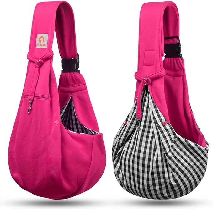 TOMKAS Dog Sling Carrier for Small Dogs Puppy Carrier for Small Dogs (Rose red, Adjustable Strap for 3-10 lbs & Zipper Pocket)