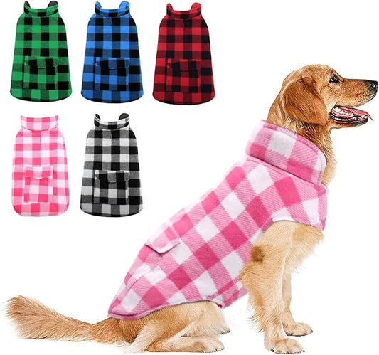 ASENKU Dog Winter Coat, Fleece Doggie Jacket Plaid Reversible Vest Waterproof Windproof Cold Weather Clothes for Small Medium Large Dogs (Pink, XL)
