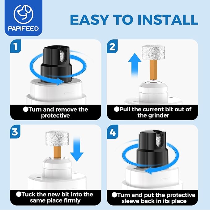 PAPIFFEED Dog Nail Grinder Upgraded with 2 LED Lights, 3-Speed Rechargeable & Quiet - Upgraded Electric Pet Nail Trimmer for Small Medium Large Dogs & Cats, Painless Paws Grooming Tool - White