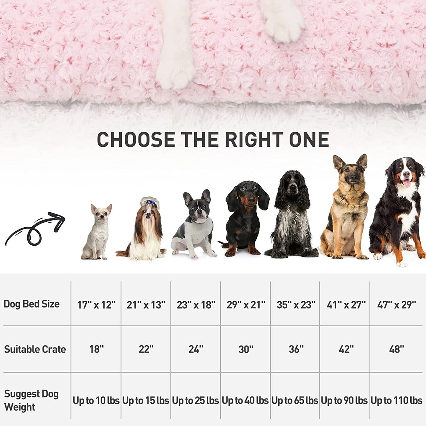 KSIIA Washable Dog Bed Deluxe Plush Dog Crate Beds Comfy Kennel Pad Anti-Slip Pet Sleeping Mat for Large, Jumbo, Medium, Small Dogs Breeds, 23" x 18", Pink