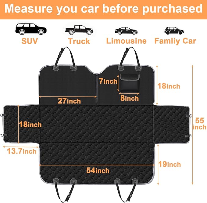 Mancro Dog Car Seat Cover for Back Seat, 2025 Upgraded 600D Heavy Duty Waterproof & Scratch-Resistant Dog Hammock for Car, Back Seat Pet Cover for Dogs with Sedan, Trucks and SUVs, Standard, Black