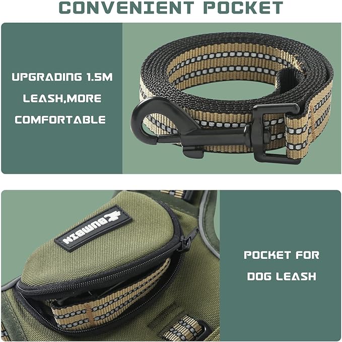 No Pull Dog Harness for Large Dogs, Adjustable No Choke Pet Vest with Dog Leash Fit Smart Reflective Pet Walking Harness for Training Easy Control Soft Handle Green L