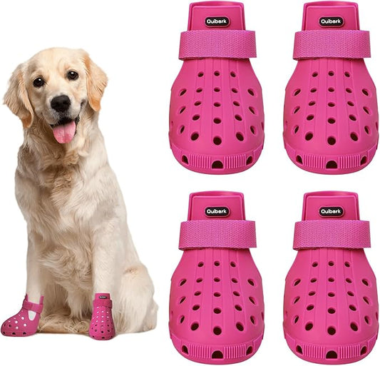 Dog Shoes for Hot Pavement Non-Slip Waterproof Dog Shoes for Medium Dogs Large Size Dogs Easy ON & Off Adjustable Easy-Clean for Beach Outdoor Rose Pink, Size M: (3’’x2.25’’)(L*W)