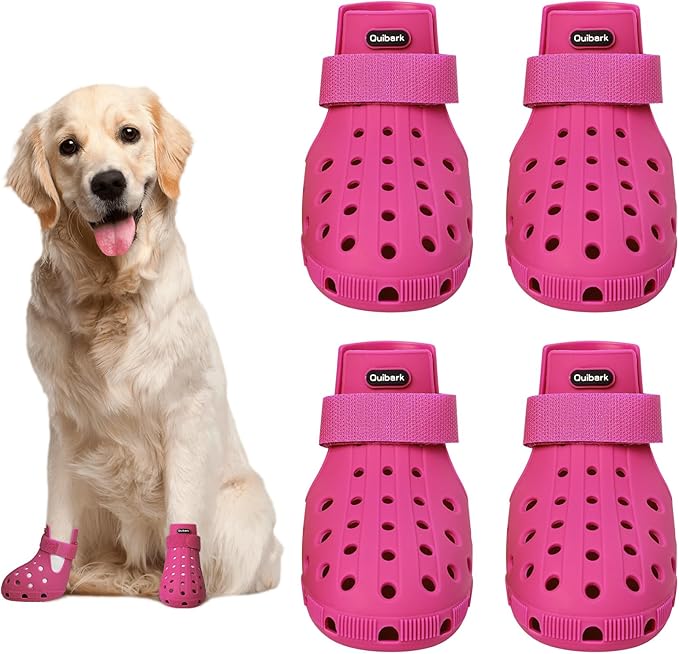 Dog Shoes for Hot Pavement Non-Slip Waterproof Dog Shoes for Medium Dogs Large Size Dogs Easy ON & Off Adjustable Easy-Clean for Beach Outdoor (Rose Pink, Size L: (3.5x2.63’’)(L*W))