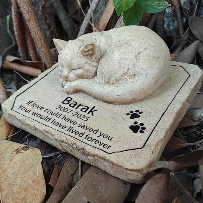Personalized Cat Memorial Grave Marker Tribute Statue - Custom Cat Memorial Garden Stones Commemorates Our Lost Fur Baby - Pet Cat Headstone Memorial Gifts Indoor Outdoor Decor