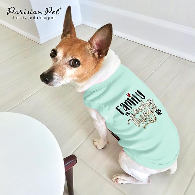 Parisian Pet Unisex Dog Tshirt - Embroidered “ Family is Everything “ Dog Shirt - Breathable and Lightweight Dog Clothes - Sleeveless Dog Tee Shirts - Machine Washable Dog Shirt for Large Dogs - L