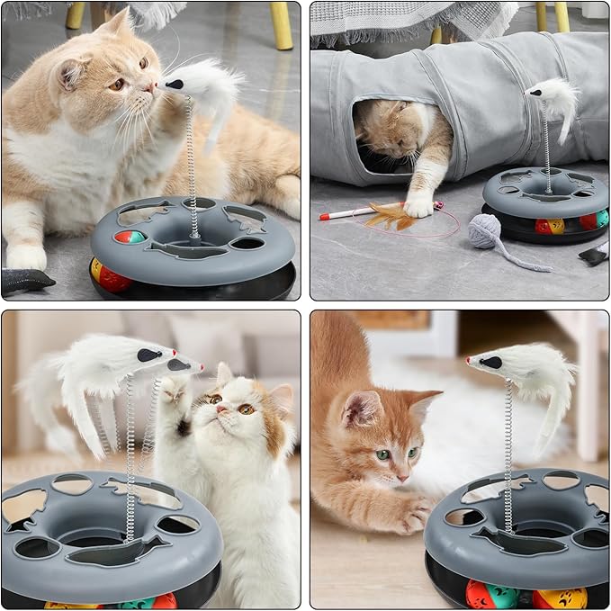 Cat Tunnel, Indoor Cat Toy, Roller Track Cat Toy, Collapsible S-Shaped Play Tube, 10.5 Inch Diameter Maze Cat House for Cats, Puppies, Rabbits, Ferrets, Cat Toy Gift Set, Grey