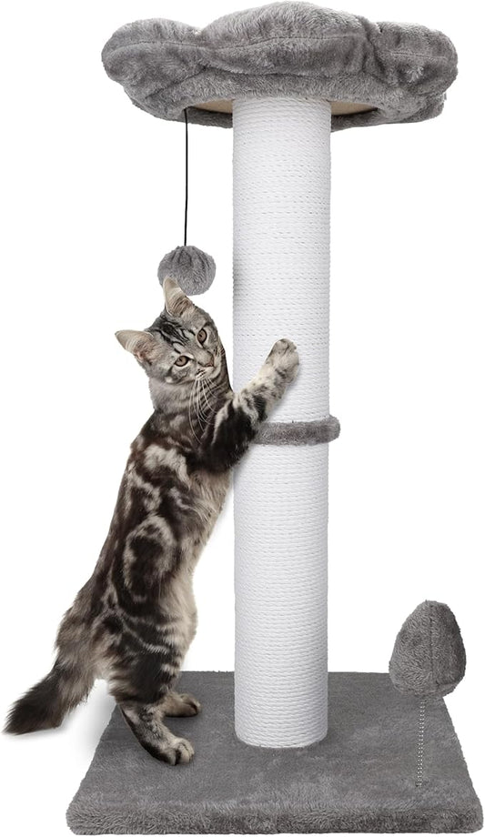 Cat Scratching Post 30 Inches Heavy Duty and Thicker Cat Scratching Post Sisal Rope with Hanging Ball and Flower Cat Perch for Indoor Cats and Adult(Grey)