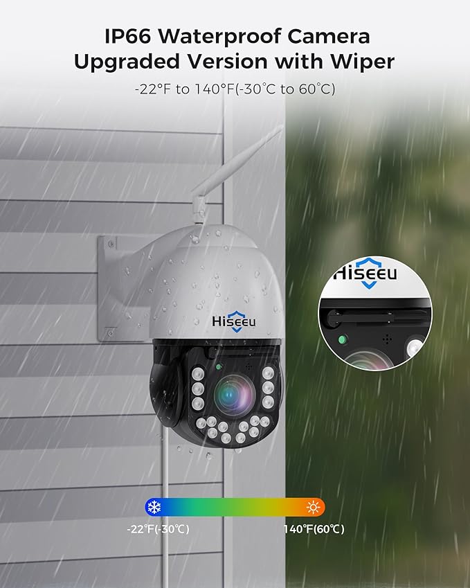 Hiseeu Wireless PTZ Security Camera, 30X Optical Zoom, 250ft HD Color Night Vision, Floodlight, Two-Way Audio, Human Detection, 5G/2.4Ghz WiFi Outdoor Camera, for Home & Business