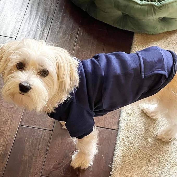 Jecikelon Winter Dog Hoodie Sweatshirts with Pockets Warm Dog Clothes for Small Dogs Chihuahua Coat Clothing Puppy Cat Custume (Navy, Medium)