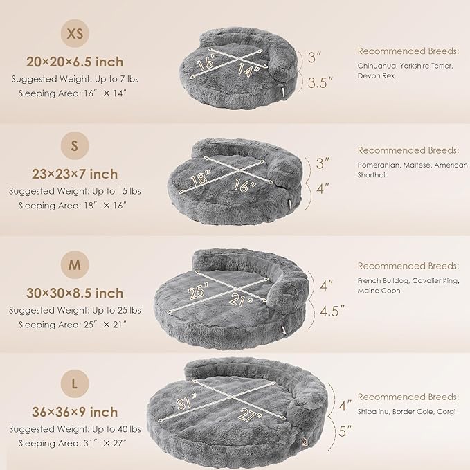 EHEYCIGA Medium Dog Bed and Large Cat Couch – Fluffy Faux Rabbit Fur Pet Sofa for Small and Medium Dogs, Washable Removable Cover, Waterproof and Non-Slip, 30 Inch, Grey