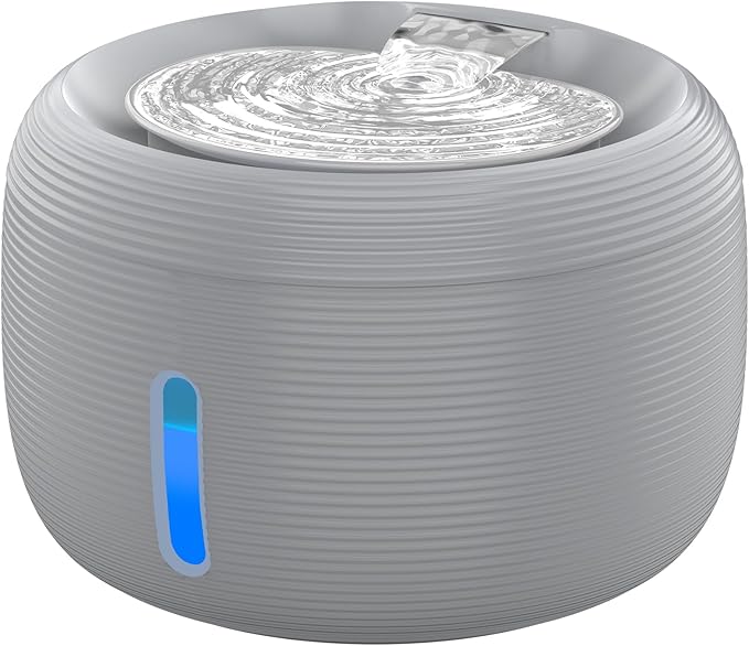 SIBAYS 3.5L/118oz Large Capacity Cat Water Fountain, Automatic Quiet Pet Water Fountain for Cats Indoor Cat Drinking Fountain, Dog Water Bowl Dispenser with LED Light & Water Level Window(FS77, Grey)