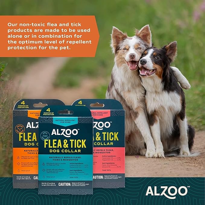 ALZOO Natural Flea & Tick Dog Collar - Helps Repel Fleas, Ticks & Mosquitoes - 100% Plant-Based Active Ingredients - Waterproof - Up to 4 Months Protection - Medium-Sized Dogs: 16-40 lbs - Single