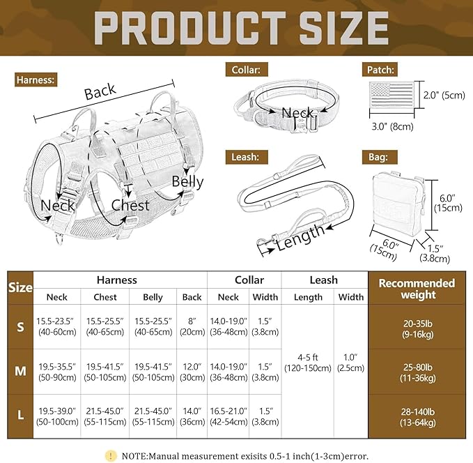 Forestpaw Tactical Dog Harness for Large Dogs,Tactical Dog Collar with Bungee Leash Set,No Pull Military Dog Harness for Walking Training,Adjustable for Medium Large Dogs,Green,Chest 21.5-45"