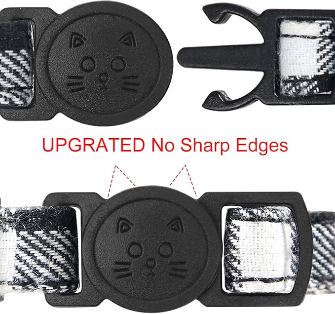 Joytale Upgraded Cat Collar with Bells, Breakaway Cat Collars with Bow Tie, 1 Pack Girl Boy Safety Plaid Kitten Collars, Black