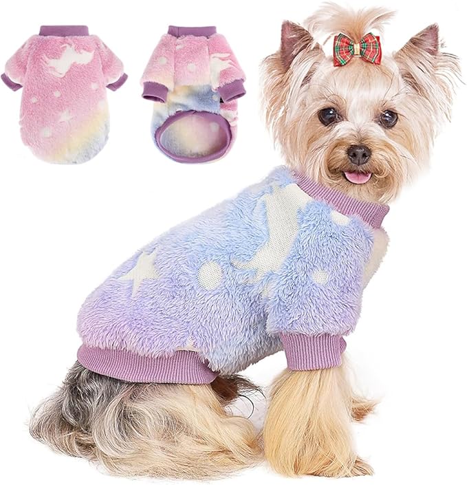 Dog Sweater Glow in The Dark Girl Pink Small Fleece Clothes Winter Soft Thickening Warm Puppy for Dogs Boy Teacup Yorkie Chihuahua (S,Pink)