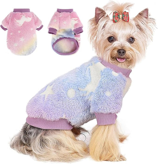 Dog Sweater Glow in The Dark Girl Pink Small Fleece Clothes Winter Soft Thickening Warm Puppy for Dogs Boy Teacup Yorkie Chihuahua (XS,Pink)