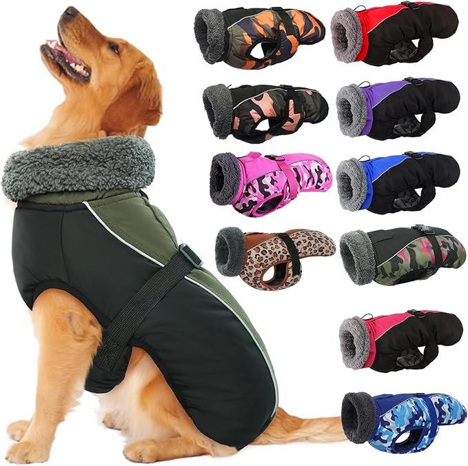 IECOii Extra Warm Dog Coat - Reflective, Adjustable Winter Jacket with Buckle & Fleece Turtleneck for Small to Extra Large Dogs
