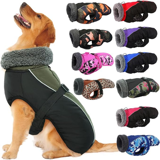 IECOii Extra Warm Reflective Adjustable Dog Jacket - Fleece Turtleneck Winter Coat for Small to Extra Large Dogs