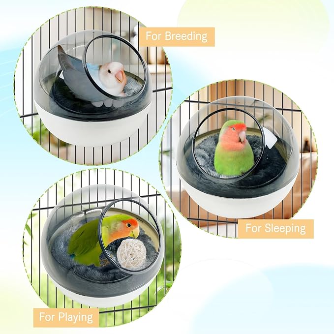 kathson Plastic Bird Nest Chewproof Small Bed with mat Hanging House Hut Bird Cage Breeding Hatching Nest Washable Parakeet Nest for Parrot Budgie Love Bird Canary (Grey)