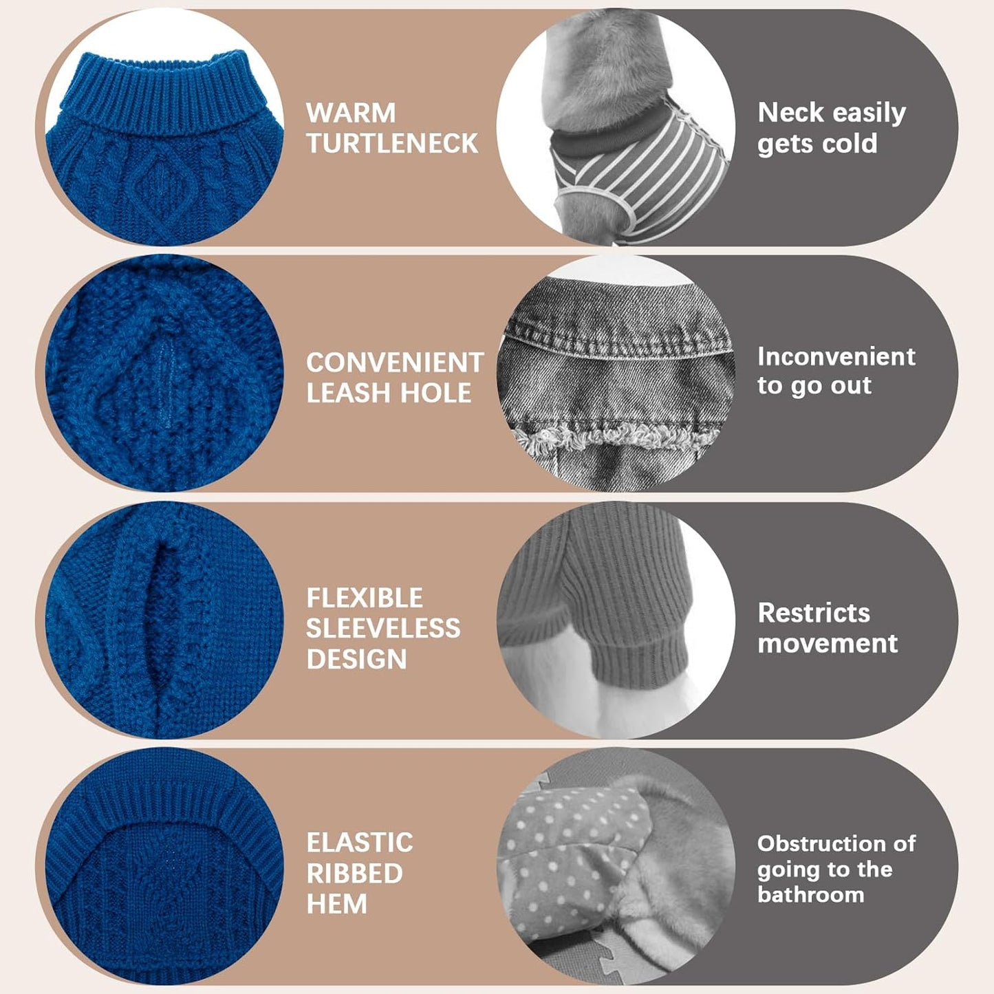 BINGPET Thermal Knitted Dog Sweater for Small Medium Large Dogs,Winter Dog Cat Coat Warm Sweartershirts Outfits,Classic Cable Knit Turtleneck Pullover Dog Jumper Coat Warm Sweartershirts(Blue,M)