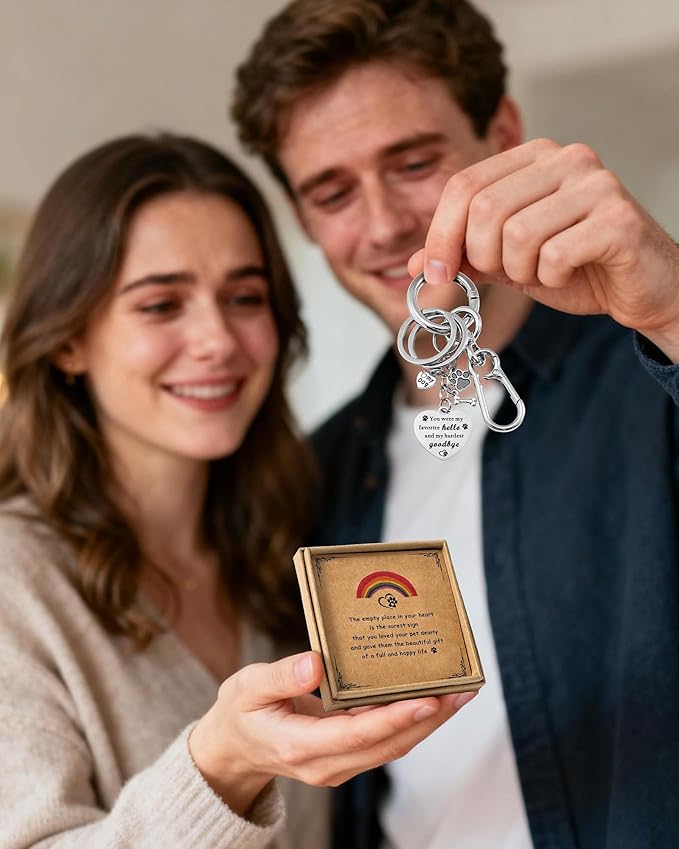 Belloxis Pet Memorial Gifts for Loss of Dog, Rainbow Loss Sympathy Gift Bridge Card Keychain for Cat, Pet Died Cats Death Dogs Lost Memorial for Women Men Pass Away Animal Paw Print Heart Key Chain